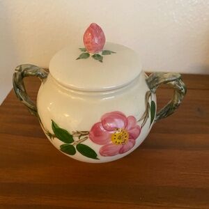 Floral Ceramic Sugar Bowl with Pink Flower Design
